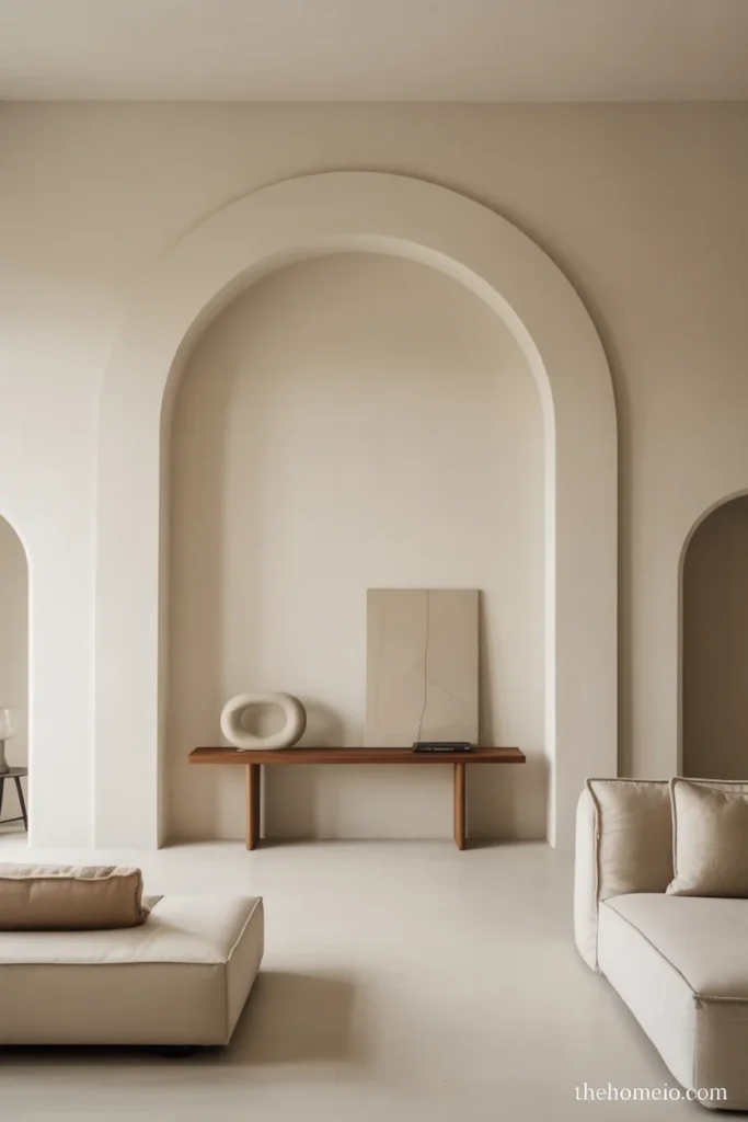 Modern living room with a clean minimal arch and simple neutral styling