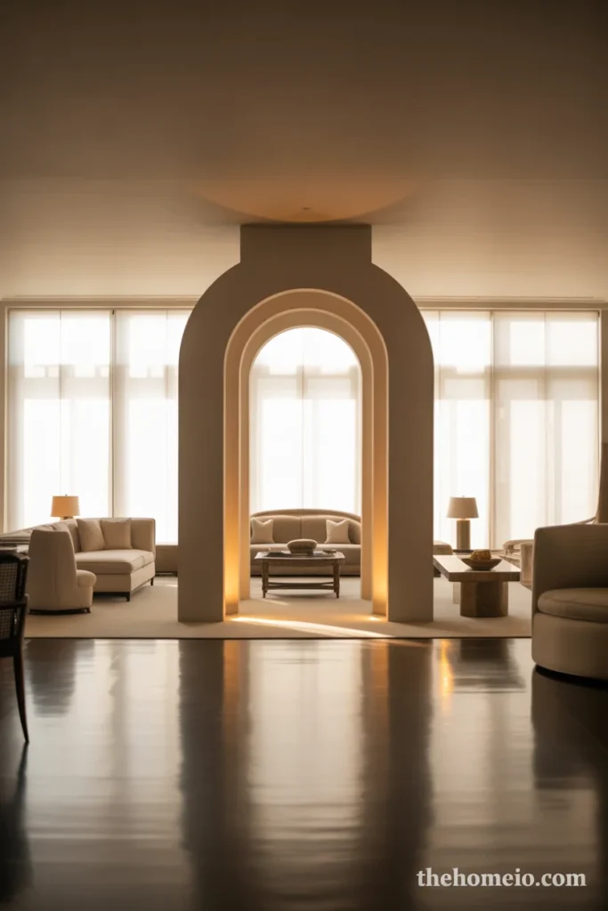Elegant living room with a simple unstyled arch as the natural focal point