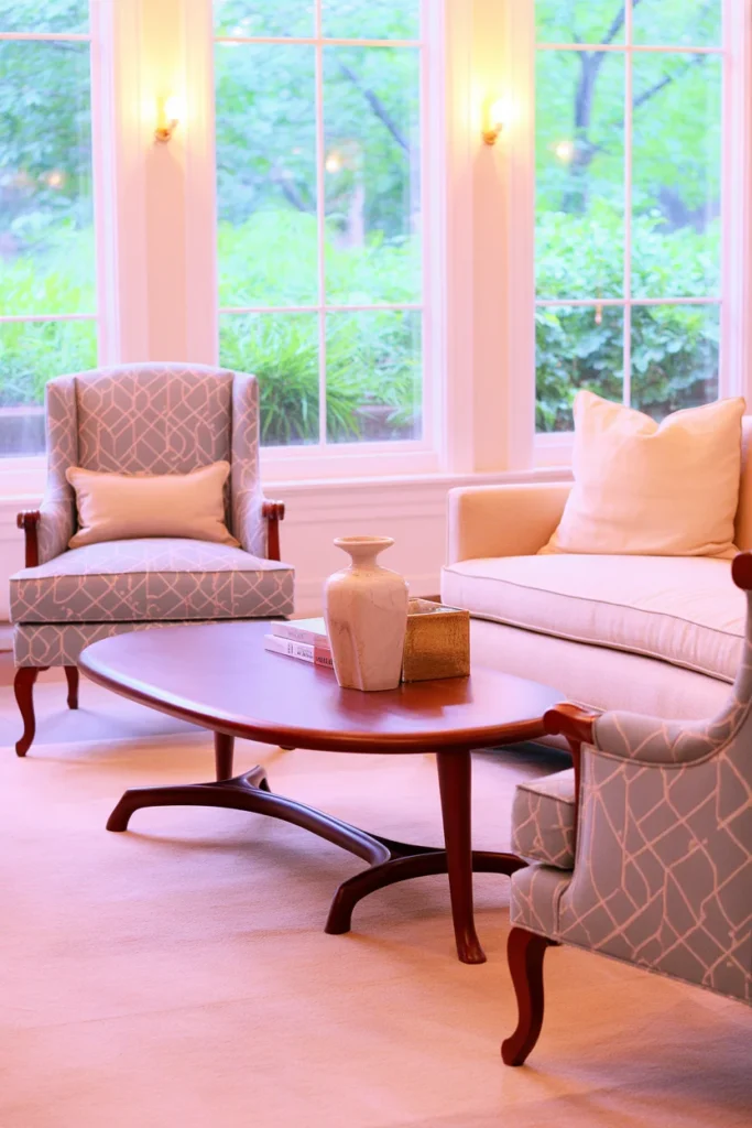 Living room with properly scaled furniture that fits the room comfortably