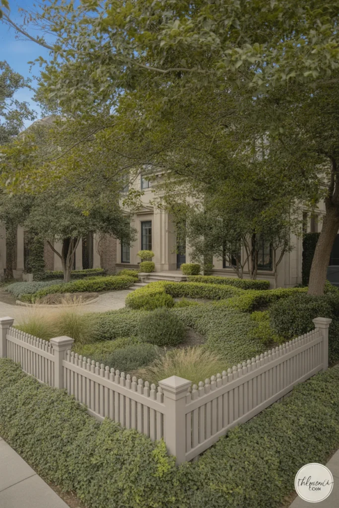 Small front yard with a low fence that keeps the entry open and welcoming