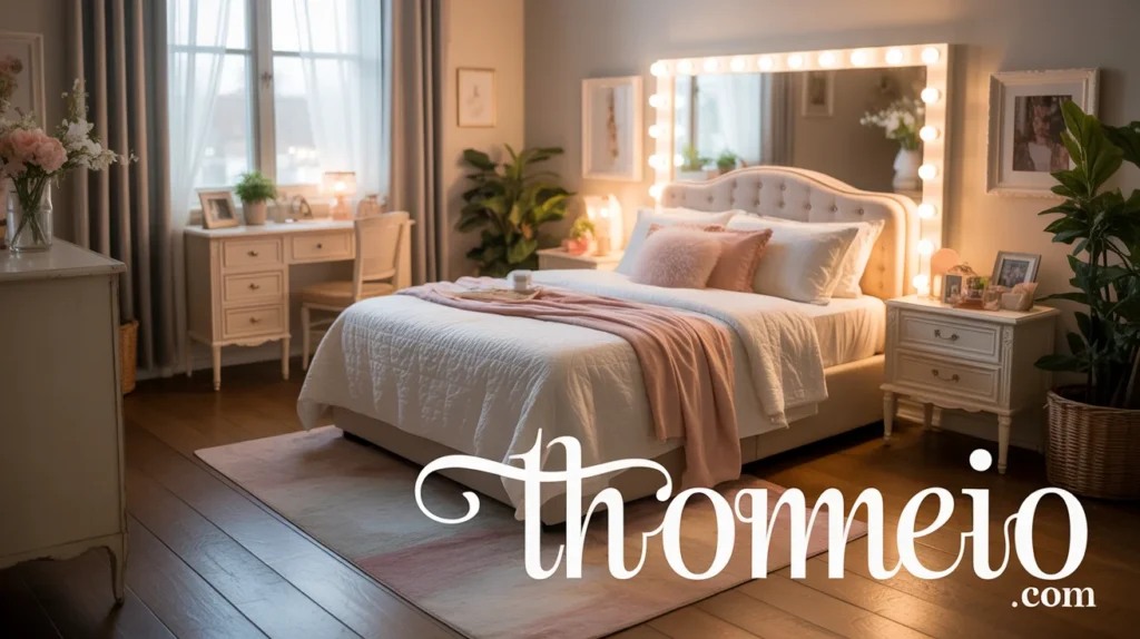 A cozy American style that can b girls likes as a no blurred Image Image A backlit mirror in a complete bedroom