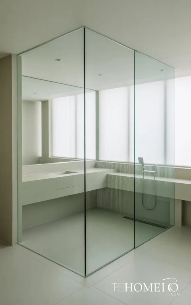 bathroom with a frameless glass shower enclosure, making the space feel more open and spacious while maintaining a clean, modern look.