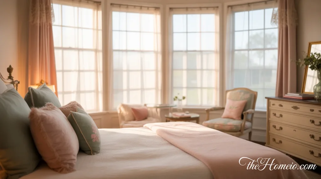 A bedroom with large windows allowing plenty of natural light to flow in