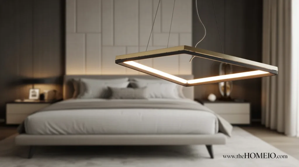 a bedroom for girls shows Statement Pendant Lights Above the Bed