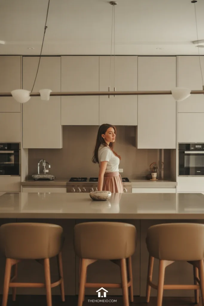 Kitchen island with one simple centerpiece and clean open counter space
