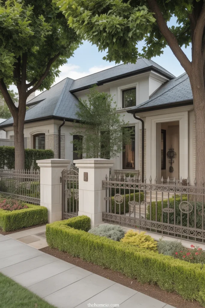 Front yard fence designed to match the architecture and style of the house