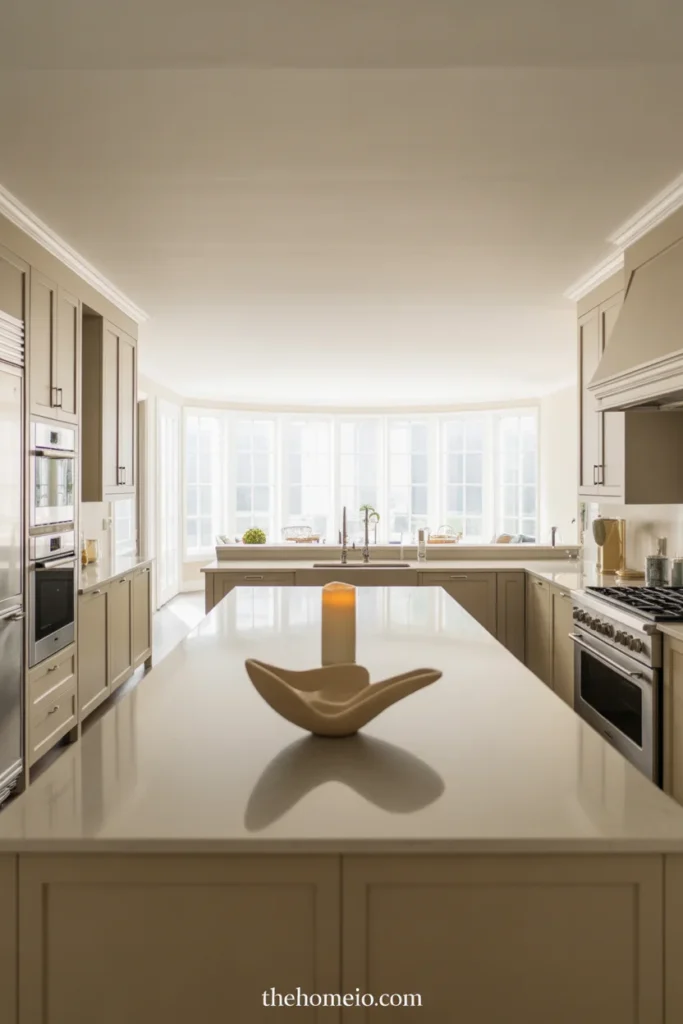 Kitchen counter with one decorative accent and clean open space