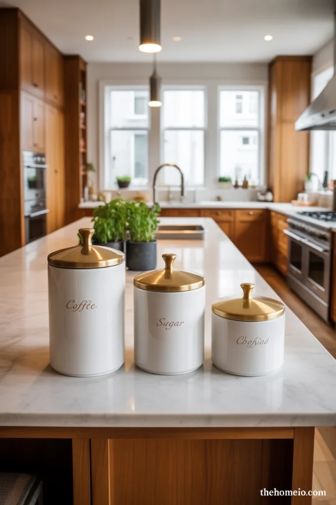 White kitchen with white oak island, oak shelves, and bright white cabinets
