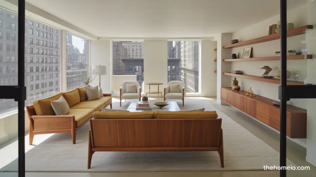 Small apartment living room with a rug defining the seating area