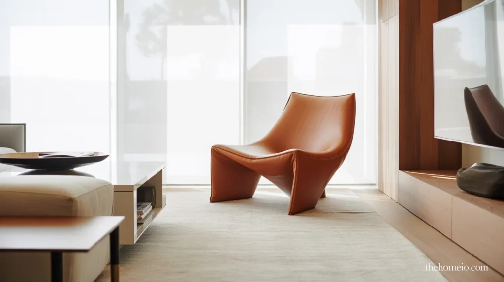 Modern contemporary living room with one sculptural statement piece as the focal point