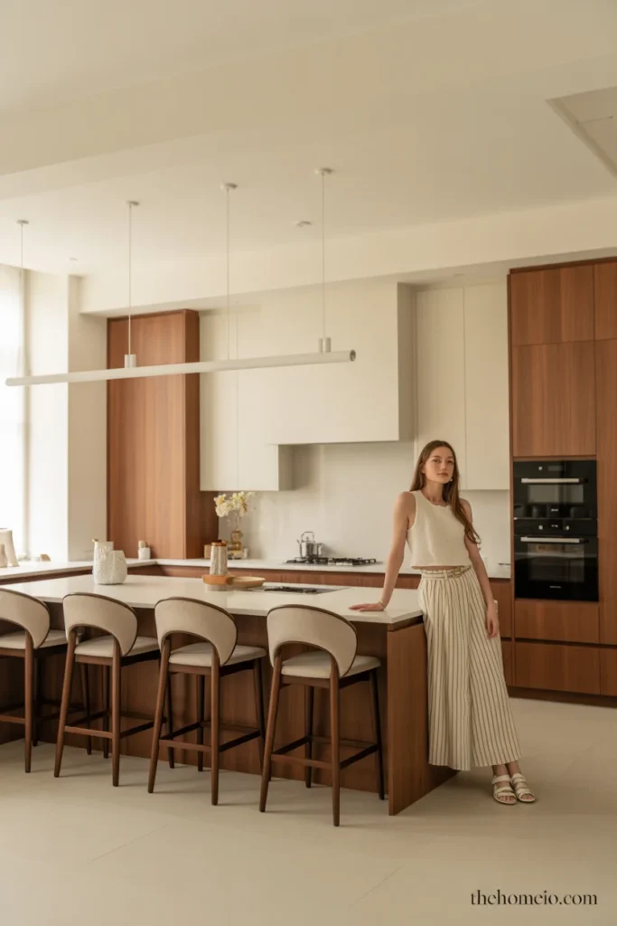 Modern kitchen island with stylish bar stools and simple decor