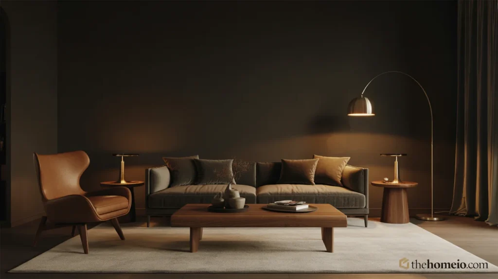 Cozy moody living room with low-slung sofa and relaxed modern layout