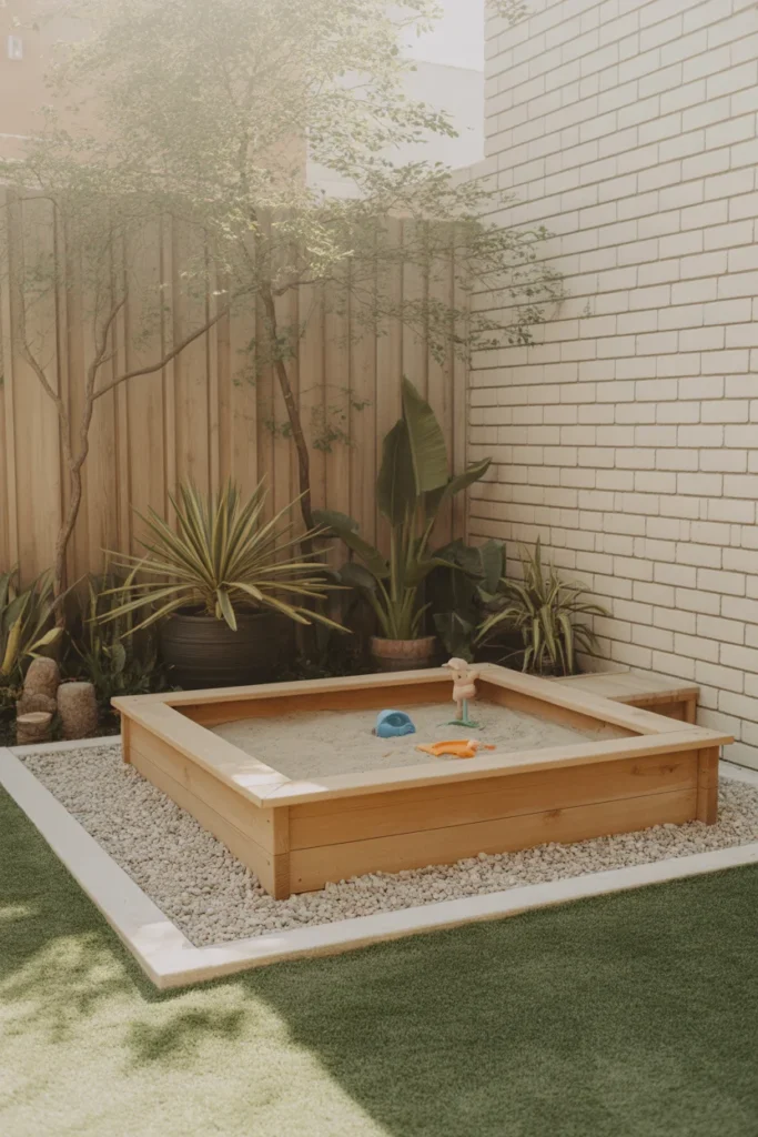 DIY sandbox corner for kids backyard