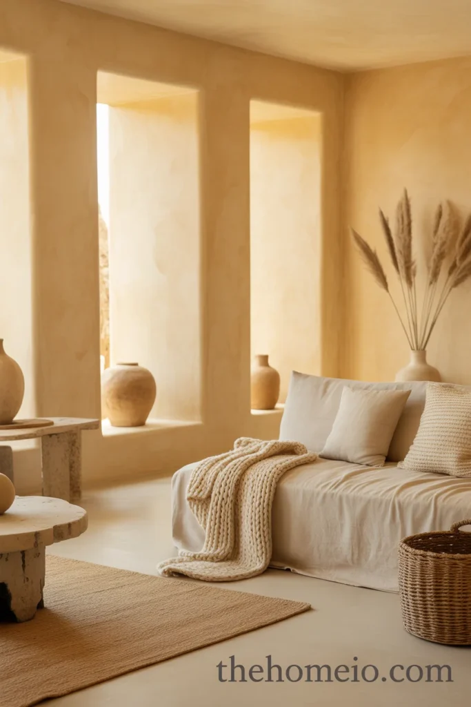 Warm neutral walls in modern Mediterranean home