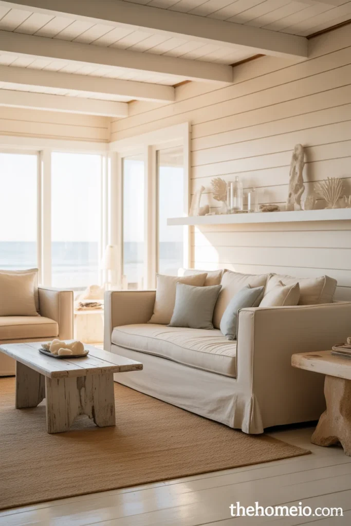 Soft neutral coastal color palette in beach house