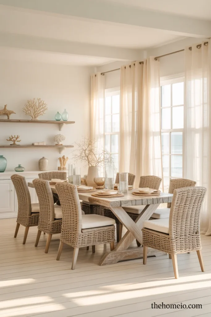 Warm neutral coastal dining room palette