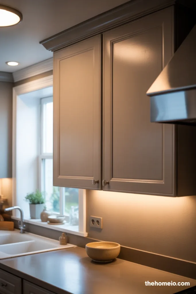 Warm vs cool taupe kitchen cabinet undertones in natural lighting