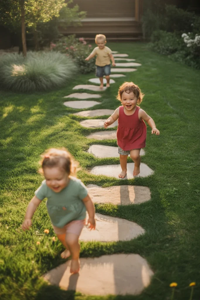 Backyard stepping stone path for kids