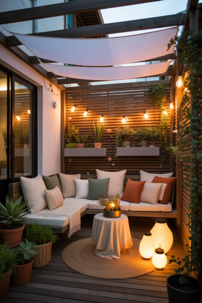 Small shaded patio with cozy outdoor setup