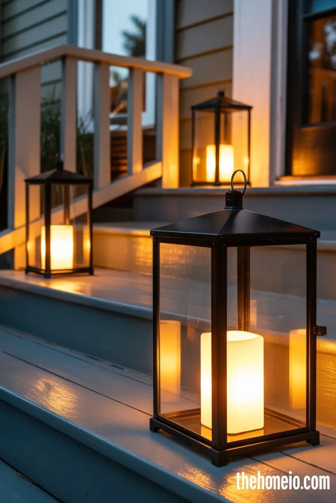 Neutral front porch lantern decor styling