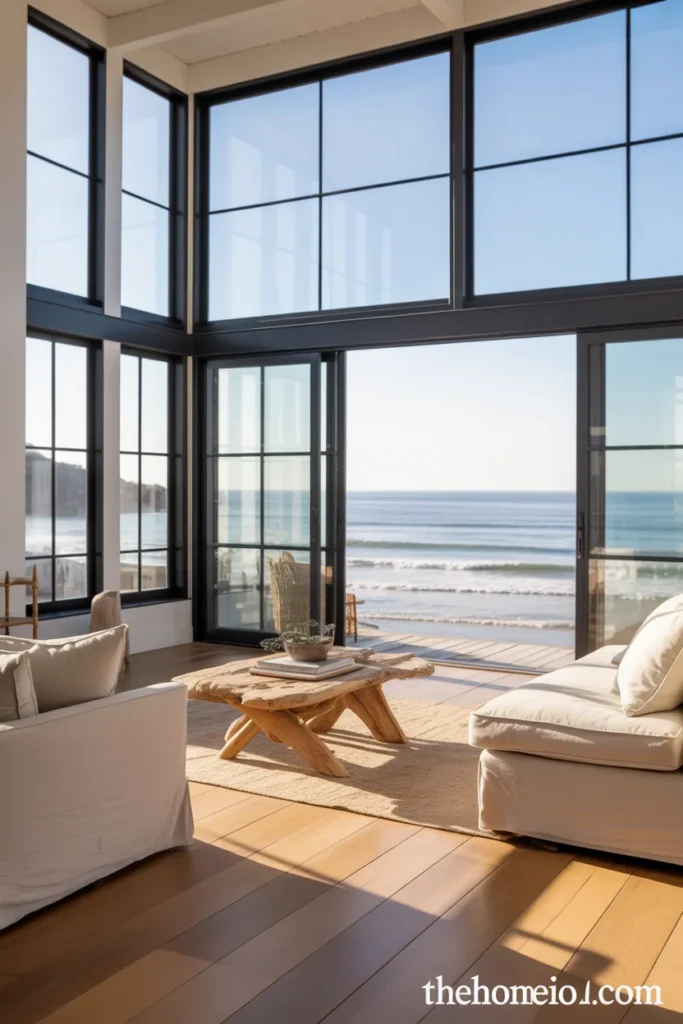 Oversized windows in modern beach house
