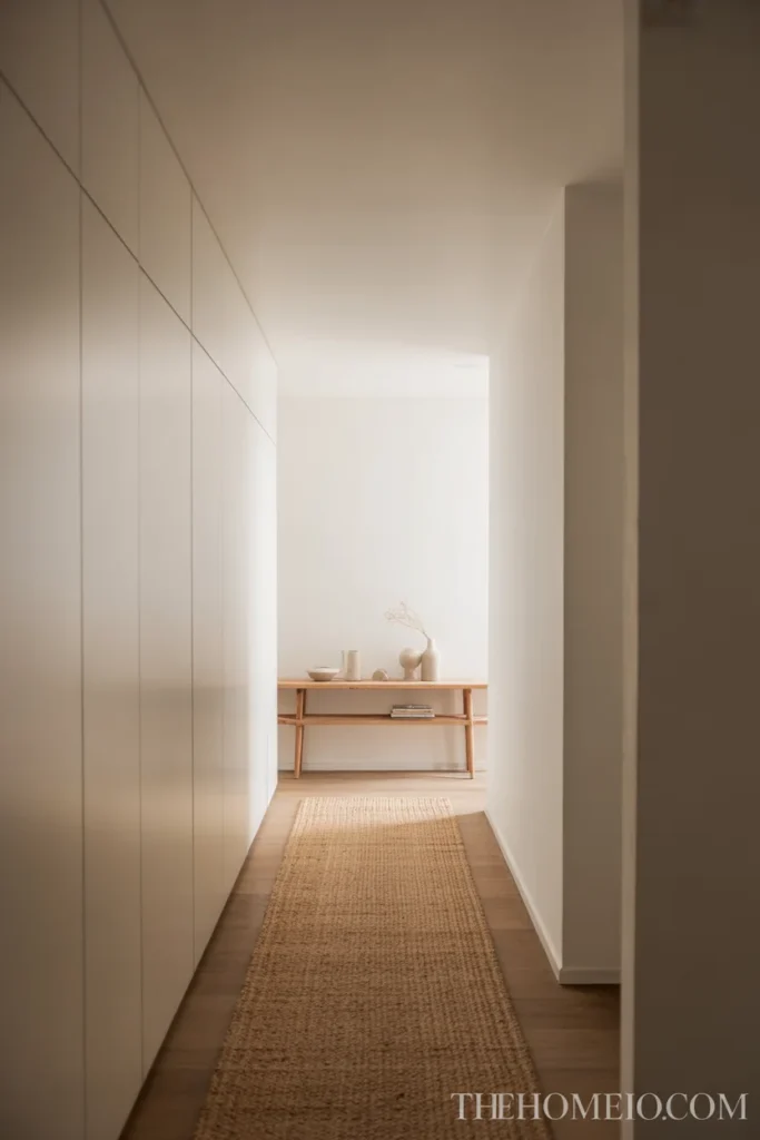 Jute runner rug in minimalist hallway entry design