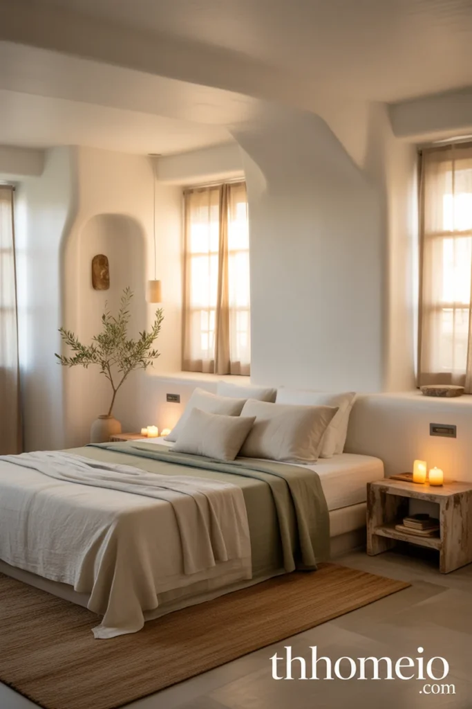 Calm luxury Mediterranean bedroom interior