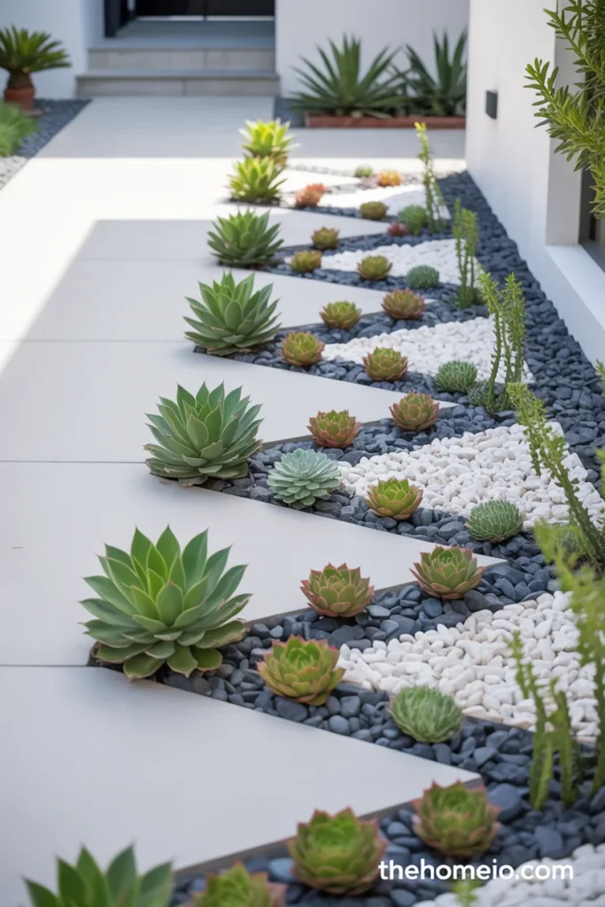 Succulent border along front yard walkway