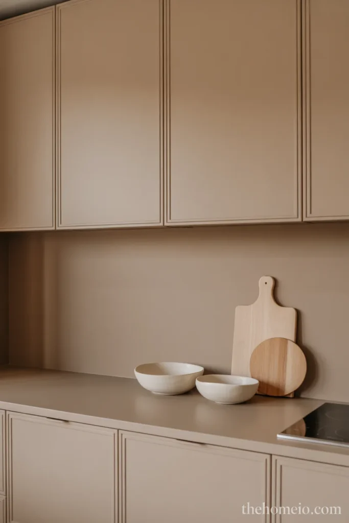 Minimal taupe kitchen styling with clean decor