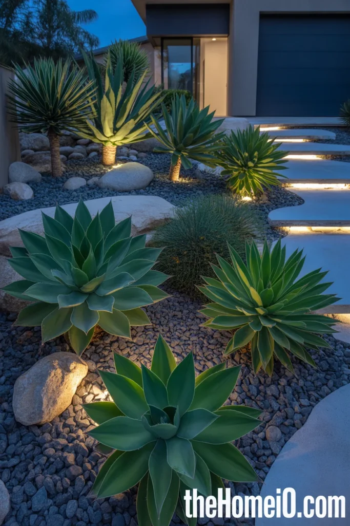 Outdoor lighting in succulent garden landscape