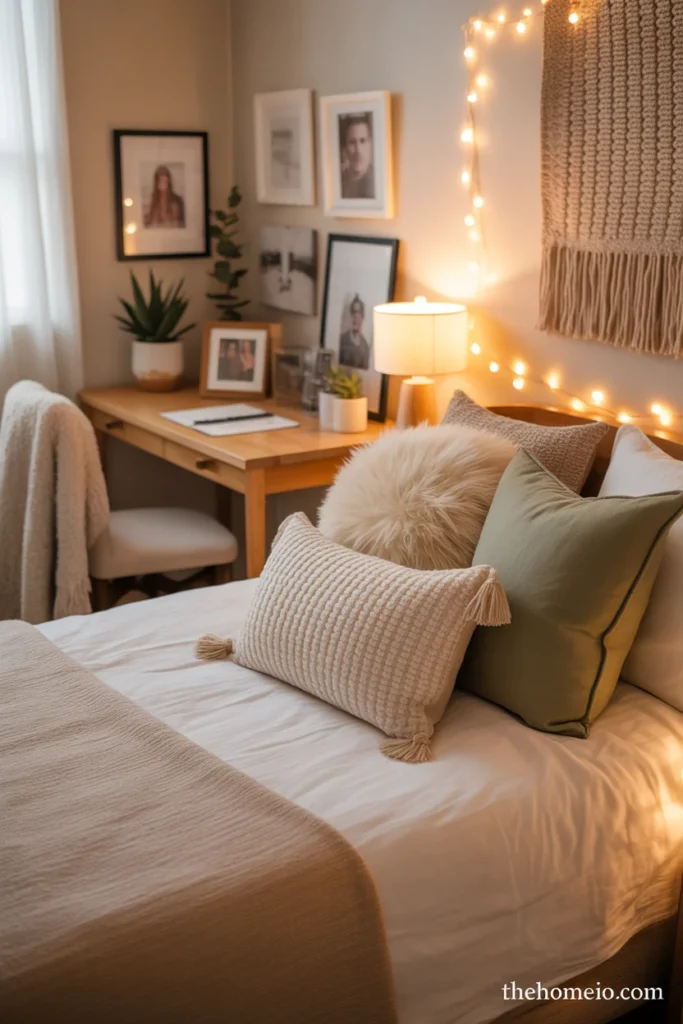 Cozy personalized college dorm room design