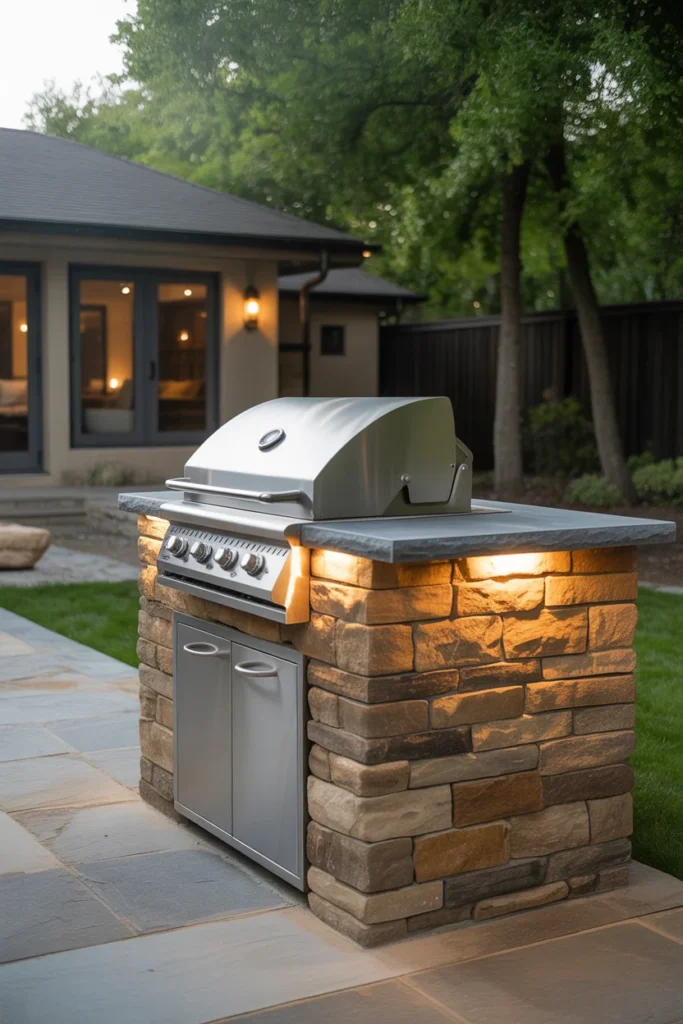 Natural stone built-in outdoor grill station