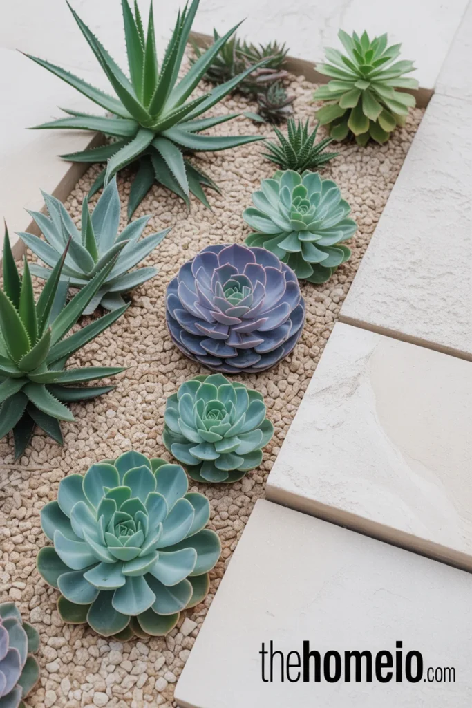 Decorative gravel in succulent garden landscaping