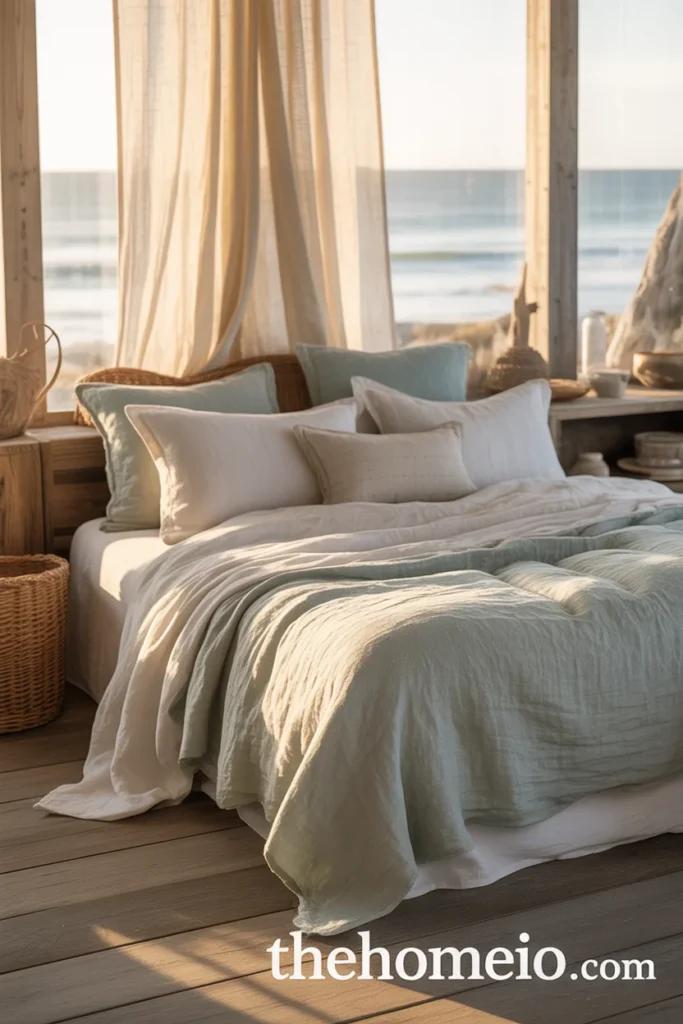 inen coastal decor in beach house bedroom