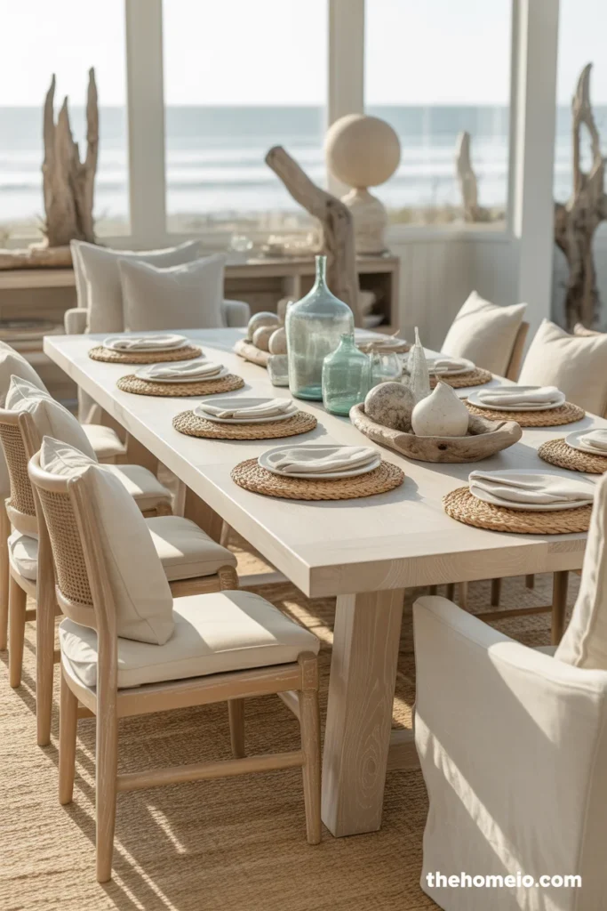 White oak table in coastal dining room