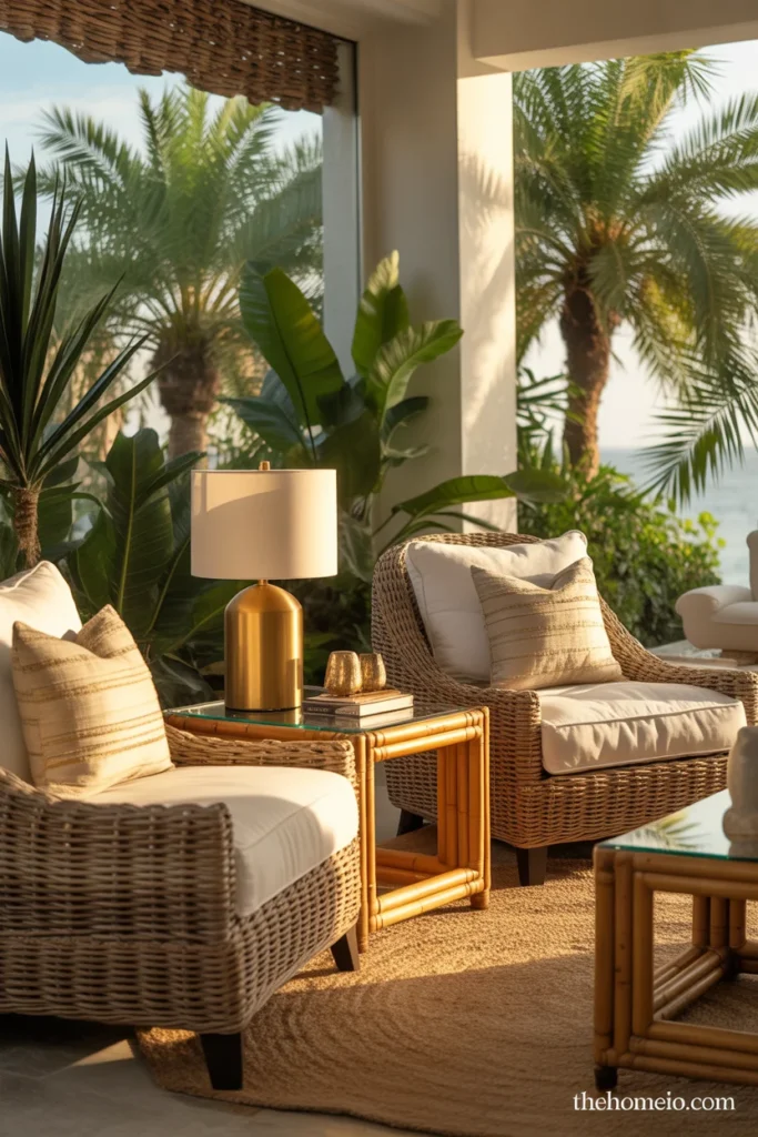Woven furniture in luxury Palm Beach interior