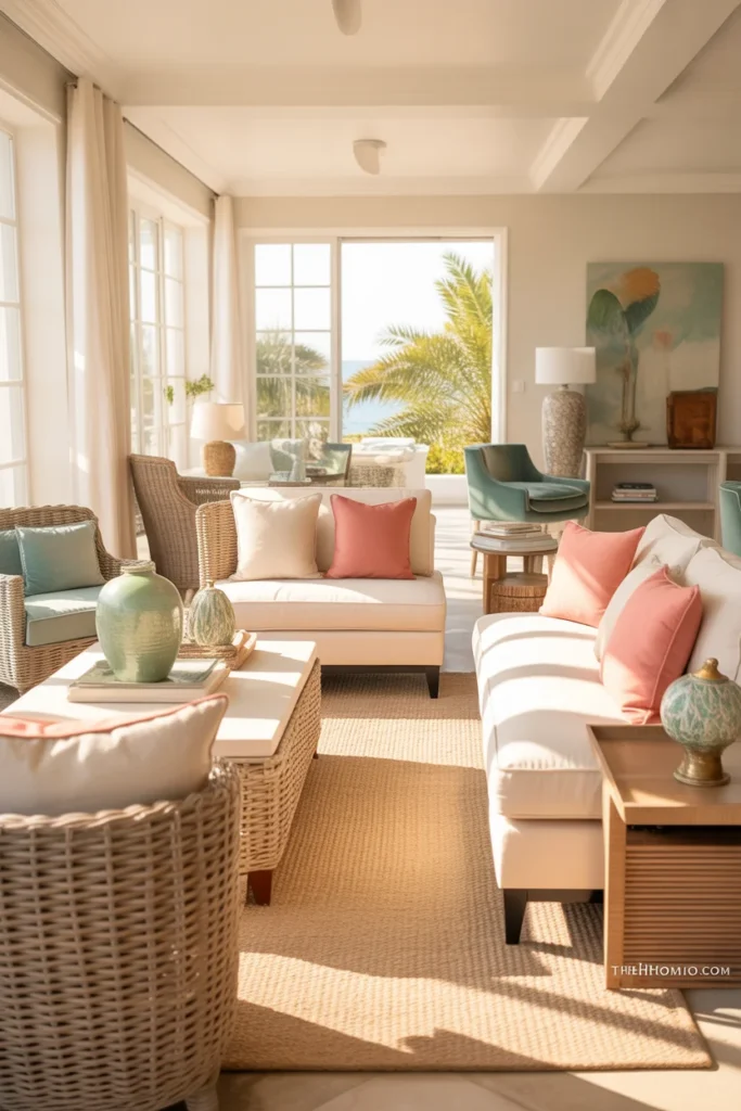 Coral and green accents in Palm Beach interior