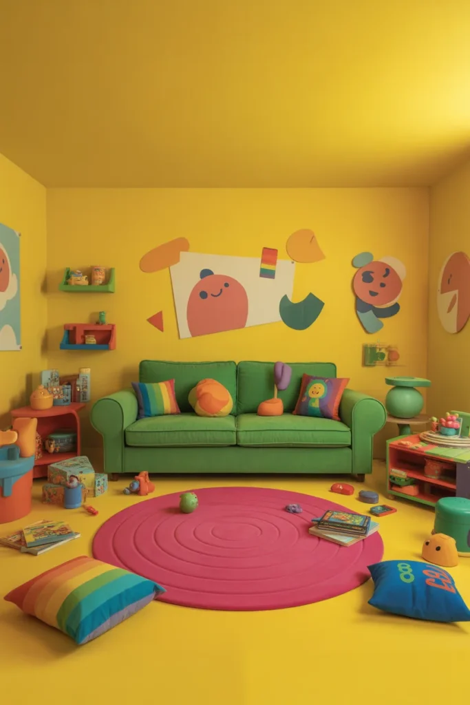 Toca Boca colorful living room ideas with bright walls mixed furniture and fun decor