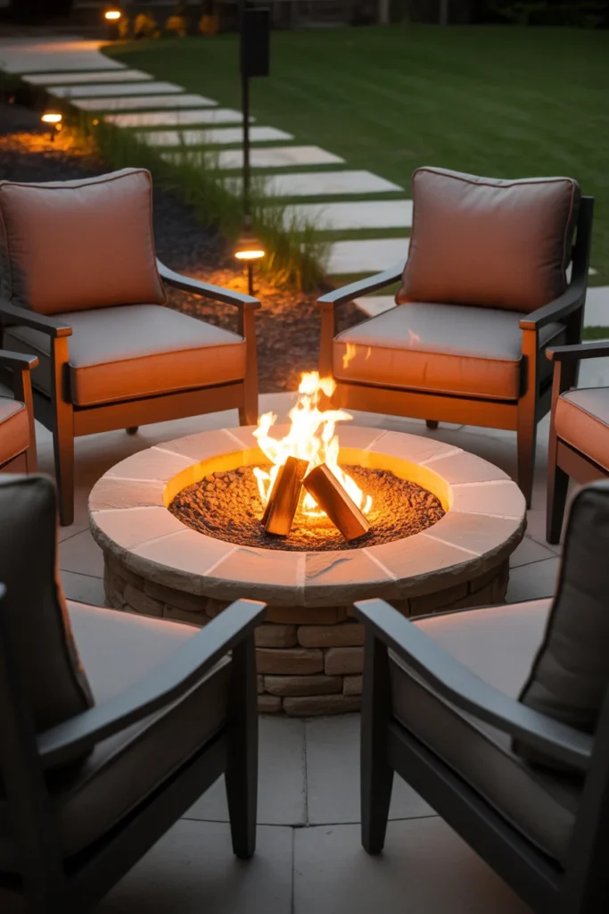 Circular outdoor seating layout around fire pit