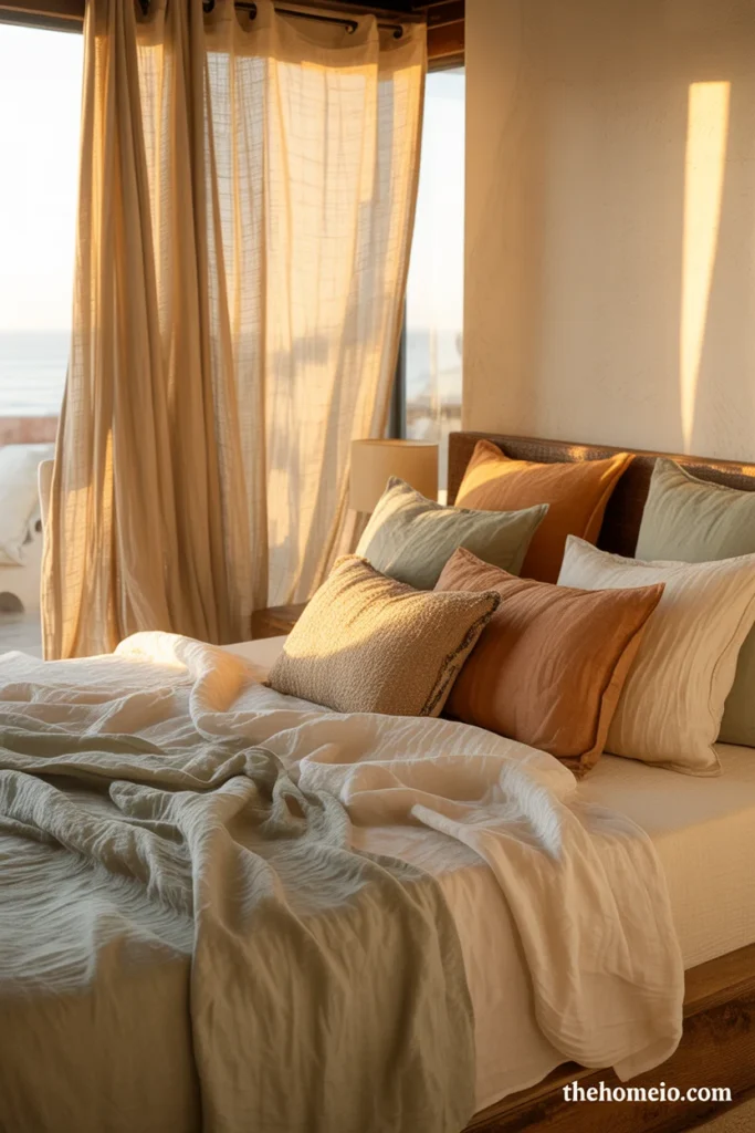 Linen textures in Mediterranean bedroom decor