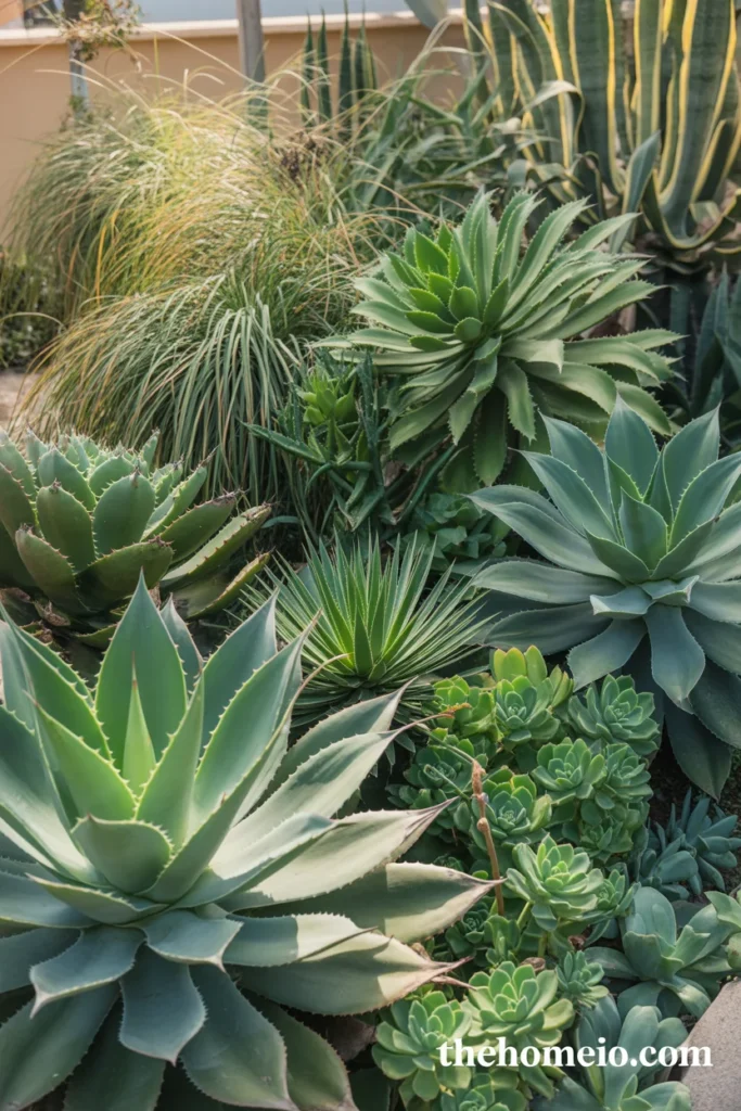 Layered succulent landscaping in front yard
