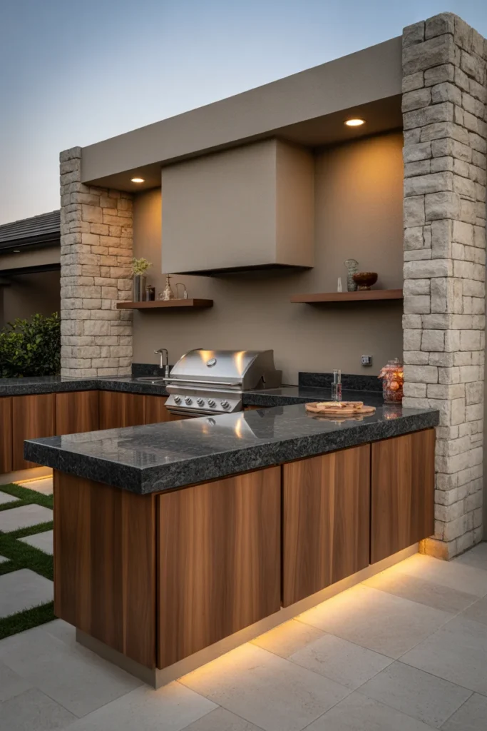 Warm neutral built-in outdoor grill design