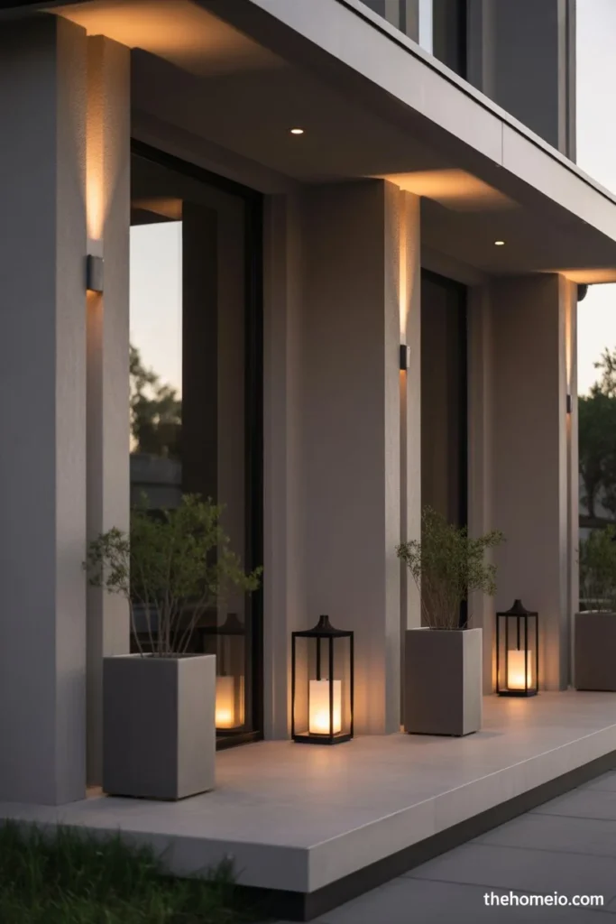 Modern black lantern decor on front porch