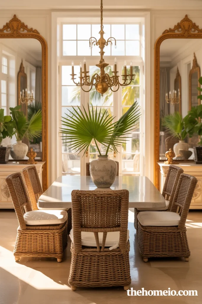 Brass accents in Palm Beach dining room