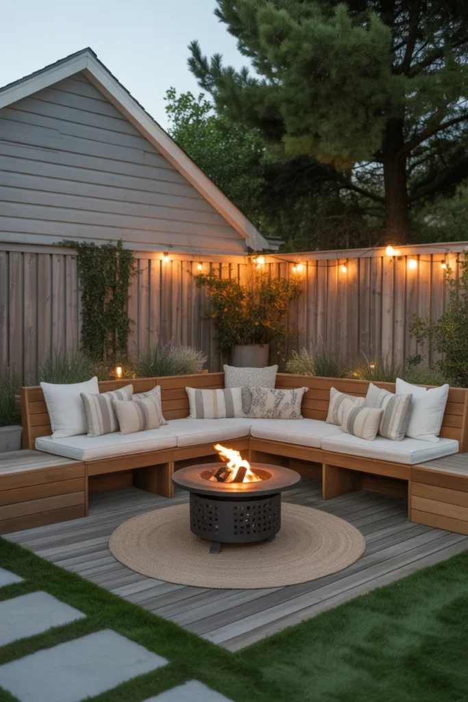 Small fire pit patio with built-in bench seating