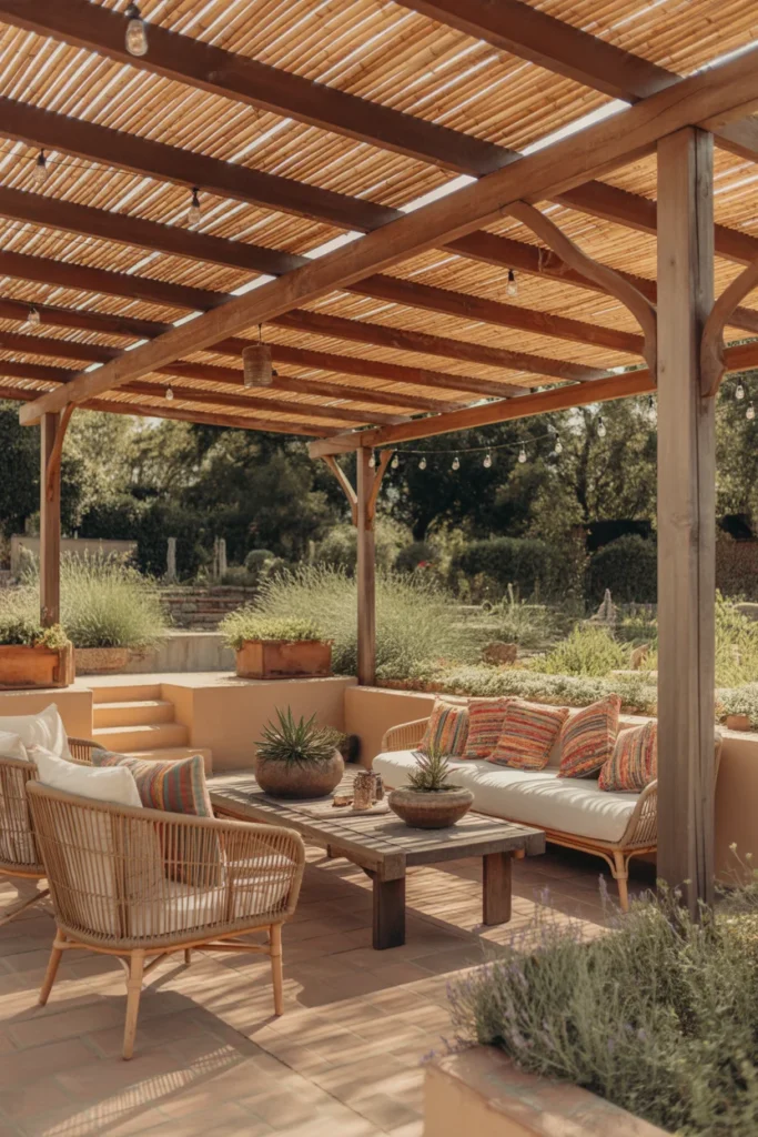 Bamboo patio shade panels for backyard