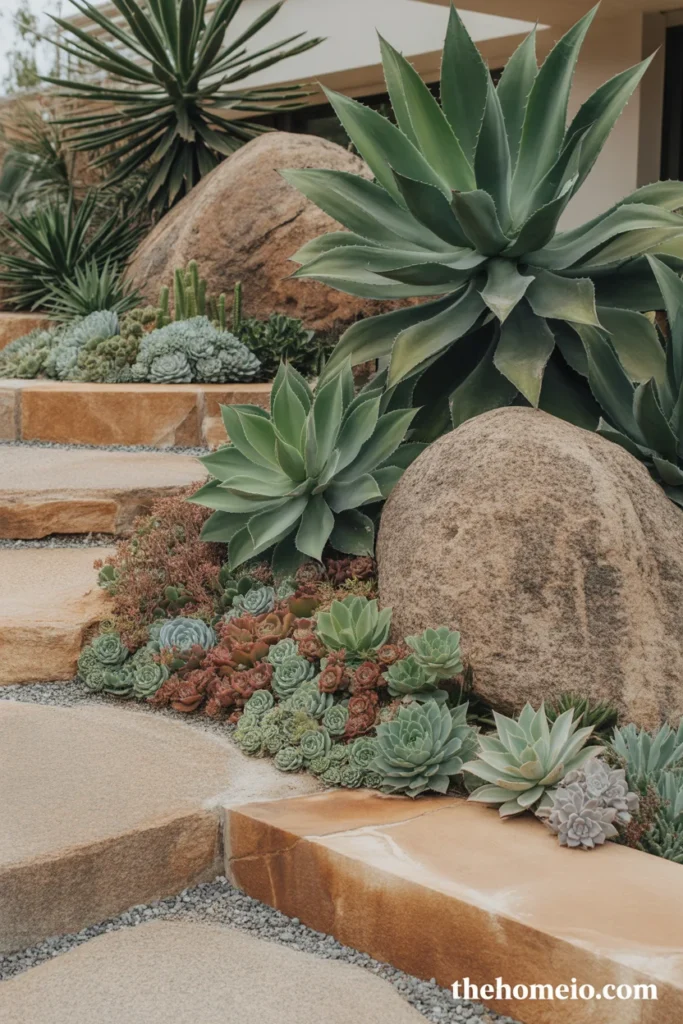 Natural stone succulent garden design