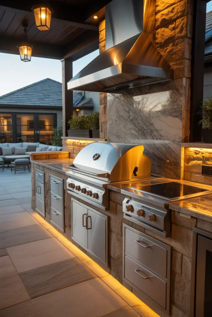 Outdoor grill station with large prep countertops