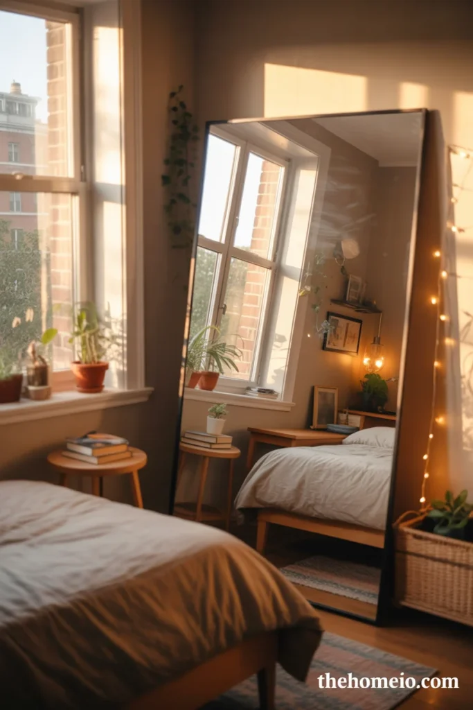 Full-length mirror in small dorm room