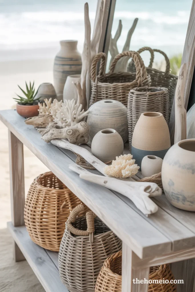 Driftwood decor in beach house interior
